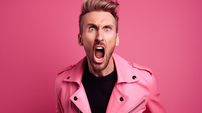 portrait of a man isolated on pink background 