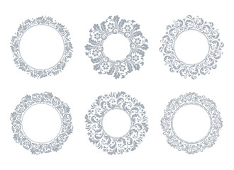 Set of decorative frames Elegant vector element for design in Eastern style, place for text. Floral gray and white borders. Lace illustration for invitations and greeting cards