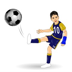 soccer player kicking the ball isolated on white background, vector illustration