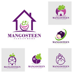 Set of House Mangosteen logo design Template. Creative Mangosteen logo vector illustration.
