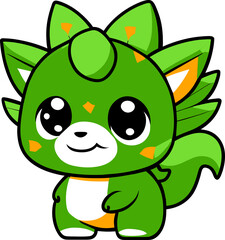 Cute green and orange baby dragon in Kawaii style 09