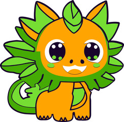 Cute green and orange baby dragon in Kawaii style 07