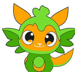 Cute green and orange baby dragon in Kawaii style 06