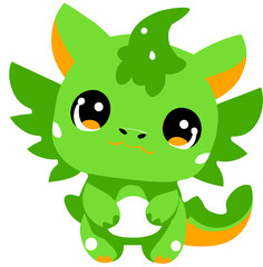 Cute green and orange baby dragon in Kawaii style 02
