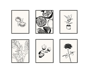 Vector modern art poster set. Aesthetic minimalist style. Hand drawn illustration.