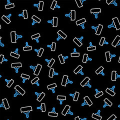 Line Floating buoy on the sea icon isolated seamless pattern on black background. Vector