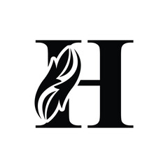 letter H. White and Black flower alphabet. Beautiful capital letters with shadow	
