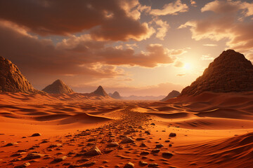 Fototapeta na wymiar desert landscape on the sunset ,copy space
