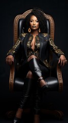 Obraz na płótnie Canvas African Woman Boss sitted on a Huge Armchair.