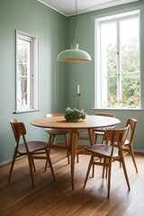 Fototapeta premium Minty Chairs and Mid-Century Flair in a Modern Living Room