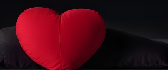 Heart shaped pillow on plain black background from Generative AI