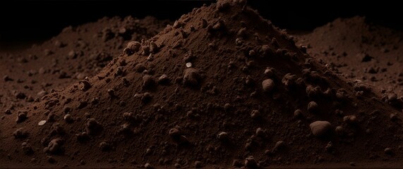 Close-up of a bunch of loam soil in a plain dark background from Generative AI