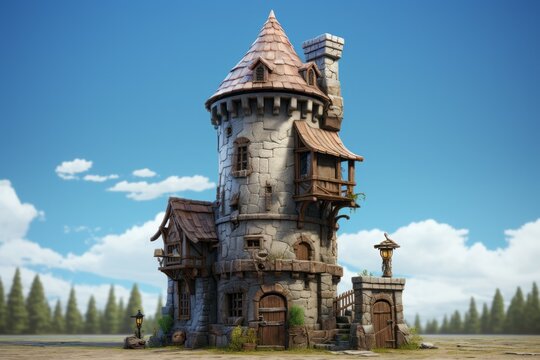 Medieval guard tower near forest. Generate Ai