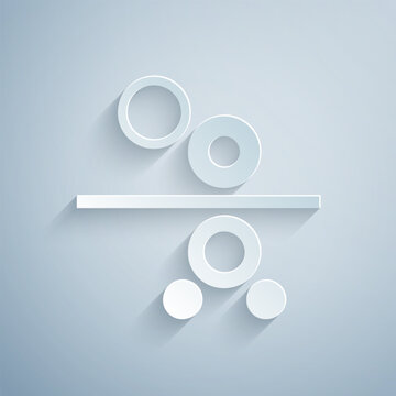 Paper cut Paper roll of a printing press icon isolated on grey background. Paper art style. Vector