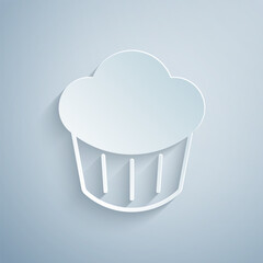Paper cut Cupcake icon isolated on grey background. Paper art style. Vector
