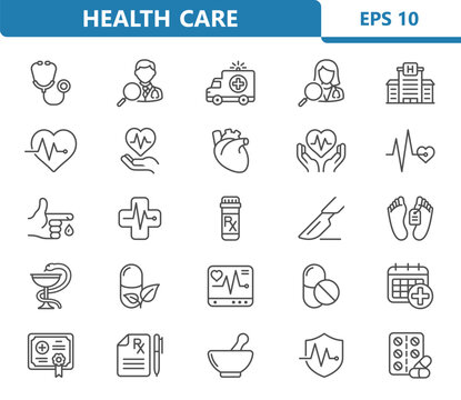 Healthcare Icons. Health Care, Medical, Hospital Vector Icon Set.