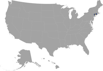 Map of US federal state of Connecticut with state flag within gray map of United States of America