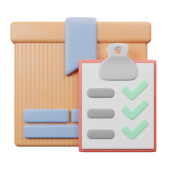 Delivery Checklist Icon 3d cardboard box icon  minimal 3d rendering