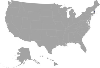 Map of US federal state of Massachusetts's with state flag within gray map of United States of America