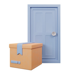 Door with box Icon delivery package minimal 3d rendering