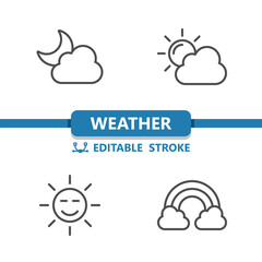 Weather Icons. Cloud, Moon, Sun, Sunny, Rainbow Vector Icon