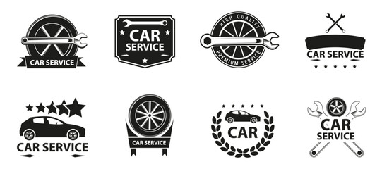 Vintage car service logo badge collection. Auto service logotype set. Wrench key for car service logo. Auto service logotype with wrench icon
