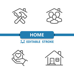 Home Icons. Tools, Family, Hand, Dream Home, House, Real Estate Vector Icon