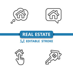 Real Estate Icons. House, Home, Thinking, Talking, Finger, Thought Bubble, Chat, Key Vector Icon