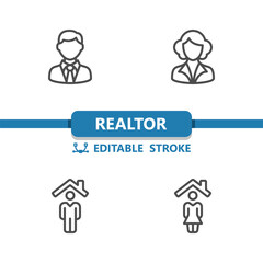 Realtor Icons. Real Estate Agent, Home Owner, House Vector Icon