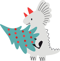 Fototapeta premium Dinosaur With Christmas Tree