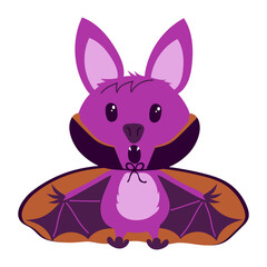 Cute bat dressed as a vampire. Happy Halloween sticker of ghoul. holiday clipart count dracula