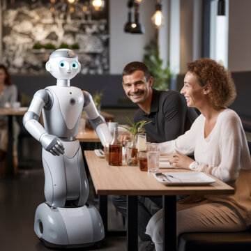 robot serving tables in a restaurant.