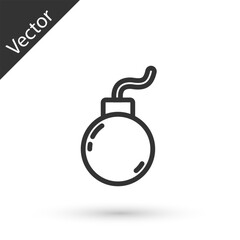 Grey line Bomb ready to explode icon isolated on white background. Vector