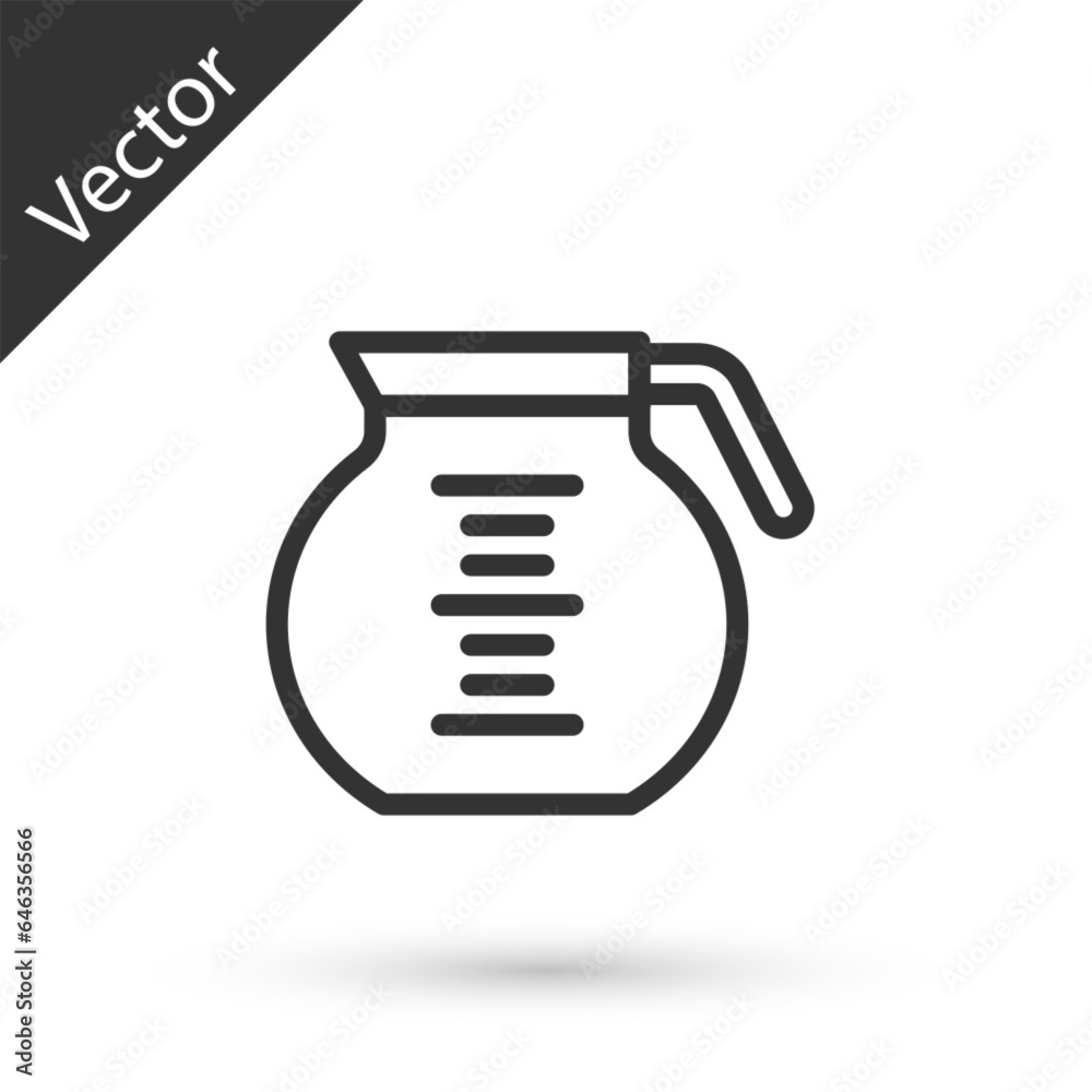 Sticker grey line coffee pot icon isolated on white background. vector