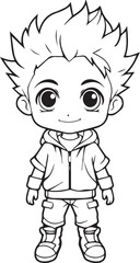 Colouring page for kids toddler and toddlers, minimal cute boy illustration one thick single outline drawing artwork