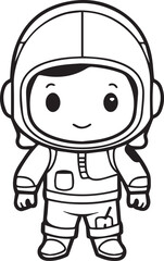 Colouring page for kids toddler and toddlers, minimal cute astronaut illustration one thick single outline drawing artwork