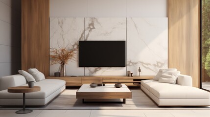 Fototapeta na wymiar Minimalist style interior design of modern living room with tv.
