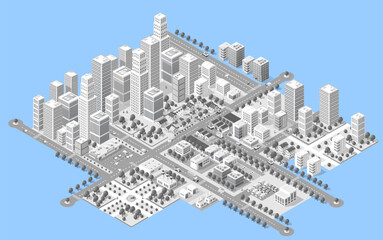 Megapolis 3d isometric three-dimensional view of the city.