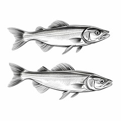 Obraz premium Couple Of Fish Drawn In Black And White