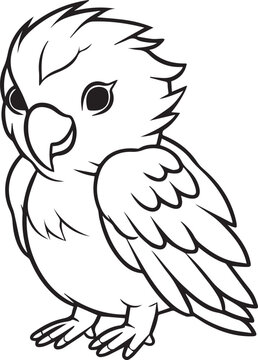 Colouring page for kids toddler and toddlers, minimal cute parrot illustration one thick single outline drawing artwork