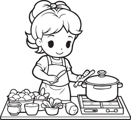 Colouring page for kids toddler and toddlers, minimal cute girl illustration one thick single outline drawing artwork