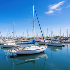 Naklejka premium sailboats anchored in a harbor on a sunny day.