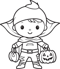 Colouring page for kids toddler and toddlers, minimal cute trick or treat halloween illustration one thick single outline drawing artwork