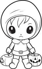 Colouring page for kids toddler and toddlers, minimal cute halloween baby illustration one thick single outline drawing artwork