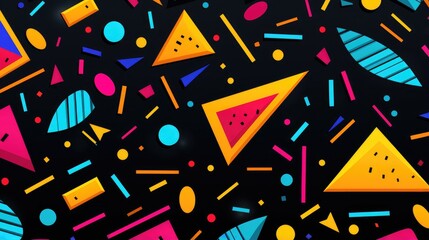Mix of colorful abstract shapes on black background