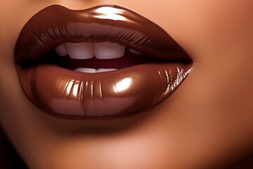 Female mouth eating sweet chocolate. Generate Ai