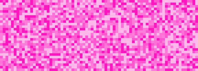 Monochromatic Pink Geometric Pixel Banner, seamless. Vector Illustration.
