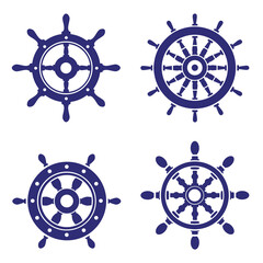 Helm wheel boat silhouettes set. Rudder of a ship