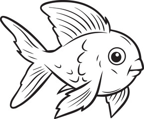 Colouring page for kids toddler and toddlers, minimal cute fish illustration one thick single outline drawing artwork