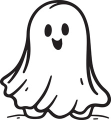 Colouring page for kids toddler and toddlers, minimal cute ghost illustration one thick single outline drawing artwork